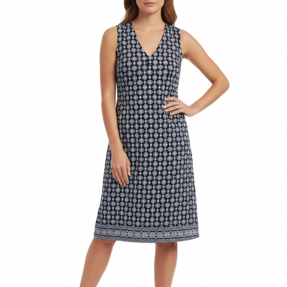 J.Jill Wearever Collection Dress XS Navy White Print Sleeveless l
